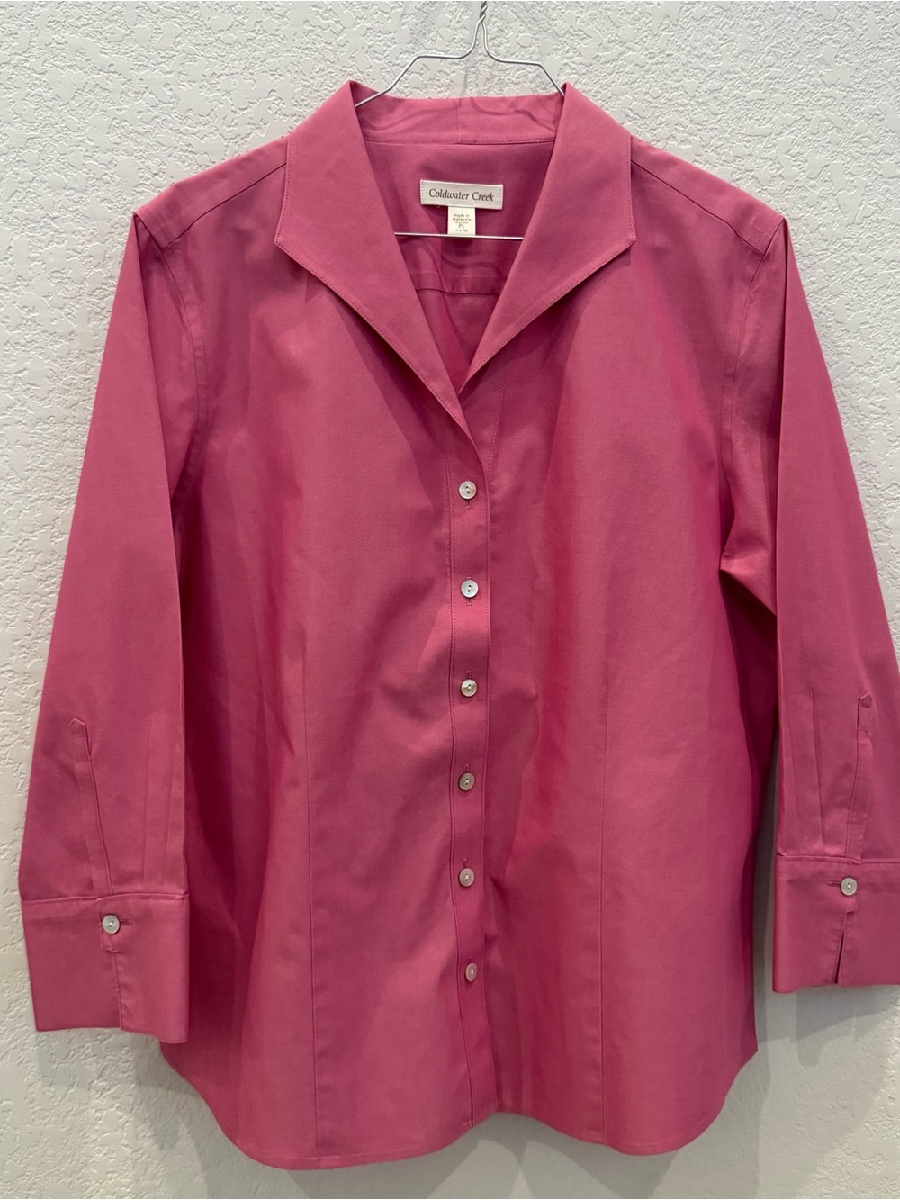 Coldwater Creek Rose-Pink Button Front Shirt Large Petite 100% Cotton